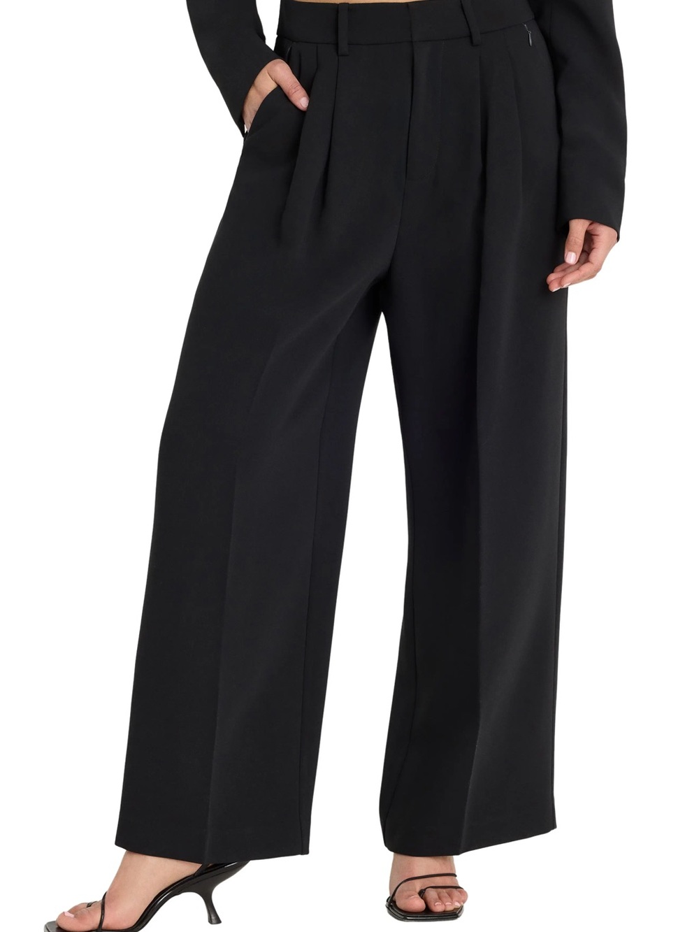 GOOD AMERICAN high waist ankle wide leg trousers black